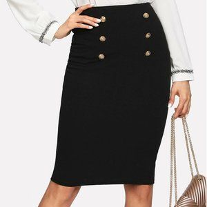 Black Gold Double Button Pencil Skirt